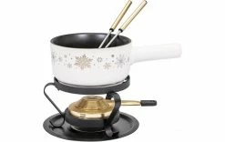 Kadastar Käsefondue-Set Sparkling Winter E16 5 Teile, Schwarz/Weiss - Fondue Set