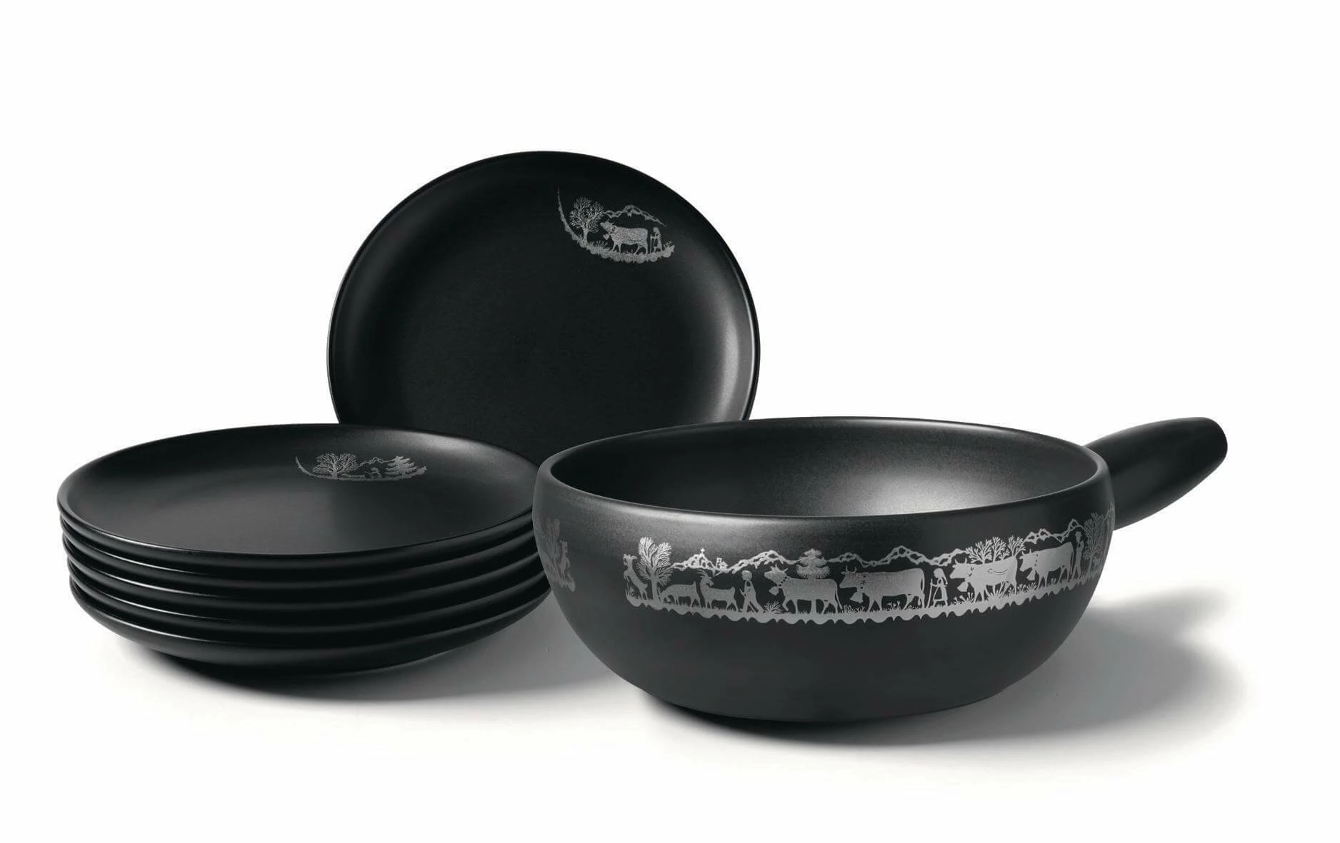 Stöckli Käsefondue-Set Alpaufzug 7 Teile, Schwarz - Fondue Set 3 Stöckli Käsefondue-Set Alpaufzug 7 Teile, Schwarz - Fondue Set