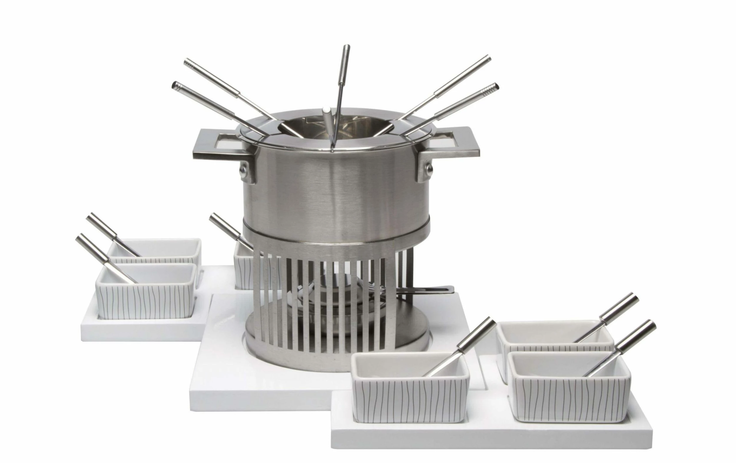 Nouvel Fleischfondue-Set Stripes 24 Teile, Silber/Weiss - Fondue Set 3 Nouvel Fleischfondue-Set Stripes 24 Teile, Silber/Weiss - Fondue Set