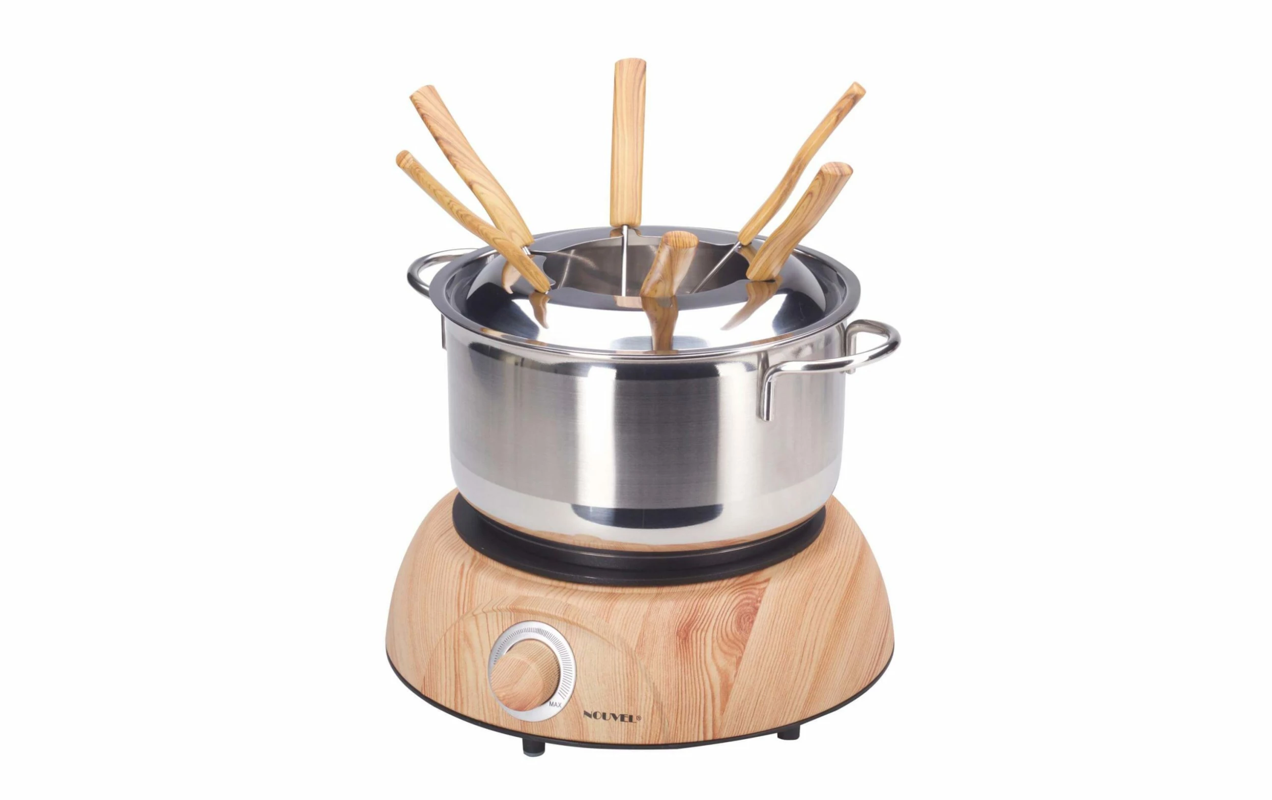 Nouvel Fleischfondue-Set Wood Inox 9 Teile, Braun/Silber - Fondue Set 3 Nouvel Fleischfondue-Set Wood Inox 9 Teile, Braun/Silber - Fondue Set