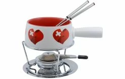 Kadastar Käsefondue-Set Small Swiss Love 5 Teile, Rot/Weiss - Fondue Set
